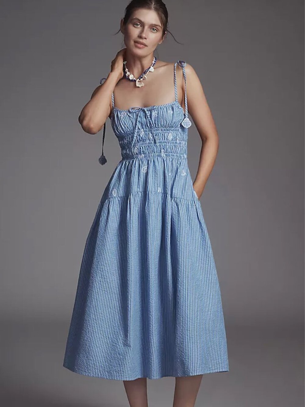 En Saison Amelie Smocked Midi Dress Size XS